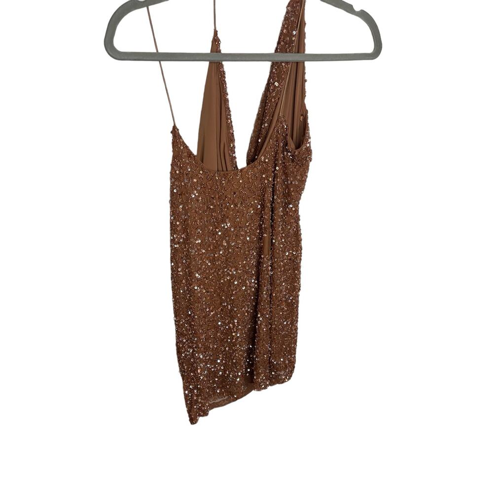 Revolve Retrofete Mich Beaded Sequin Mini Dress Cowl Neck Bronze Size Medium - Picture 12 of 15